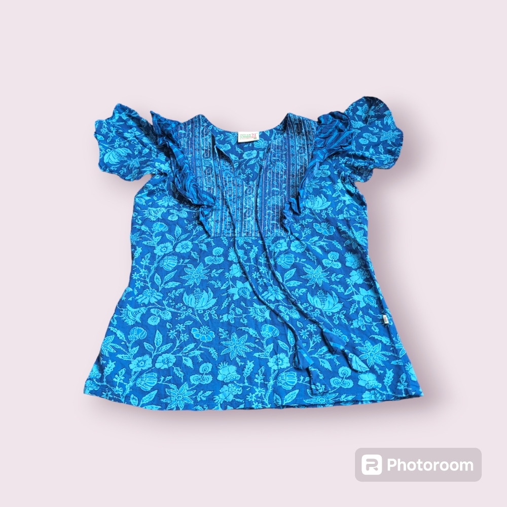 Girls Blue blockprint top
